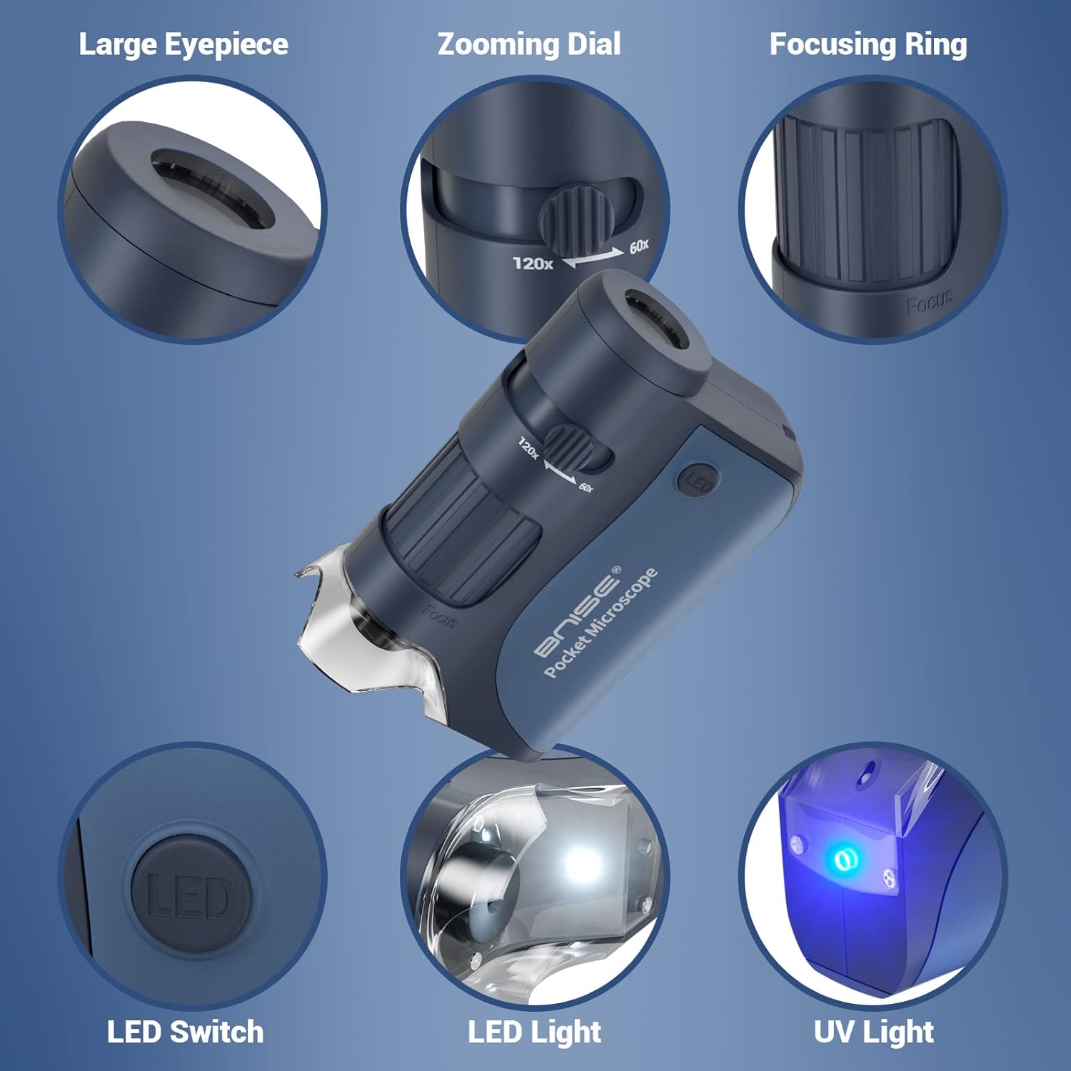 Handheld Pocket Microscope 60-120X Educational Science Microscope Battery Powered Biological Microscope Kit for Kids Observation