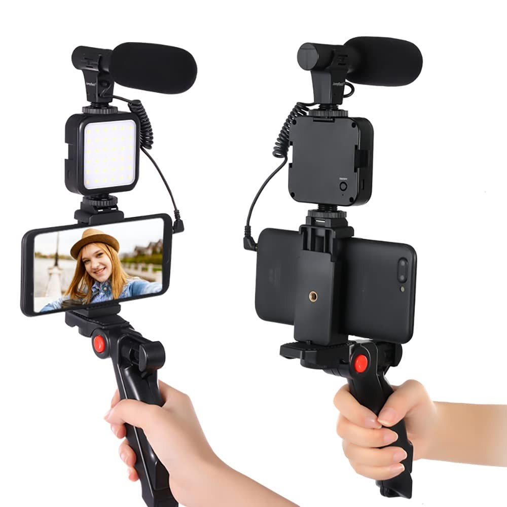 Professional AY-49 Smartphone Vlog Video Fill Light Kit with Tripod Microphone Phone Stand Remote Controller Shooting-Video Making kit Stabilizers- Vlogging Kit