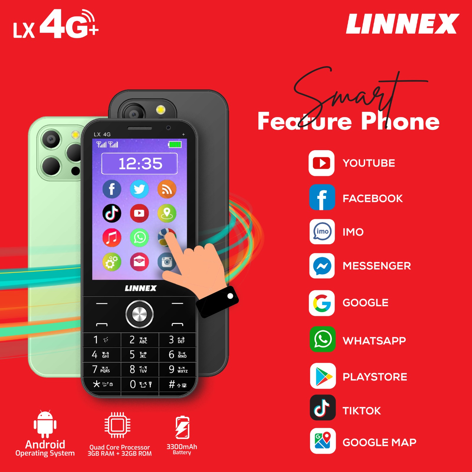 Linnex LX 4G Android 3.5" (3/32GB) Touch Smart Feature Phone