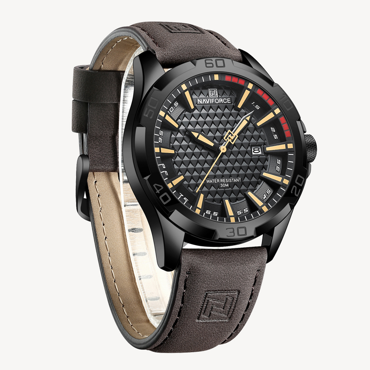 পুরুষদের স্টাইলের কব্জিওয়ালা-ব্রাউন এর জন্য naviforce 8023 ক্যাজুয়াল চামড়ার ঘড়ি
