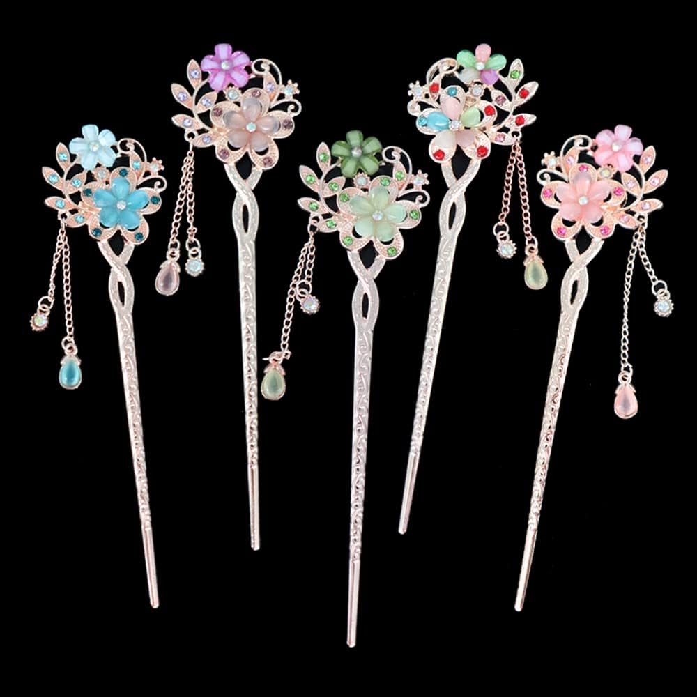 Elegant Chinese Style Hair Clip Tassel Hair Stick Traditional Floral Design Hairstyle Accessory Women Jewelry Hairpin Hairneedle