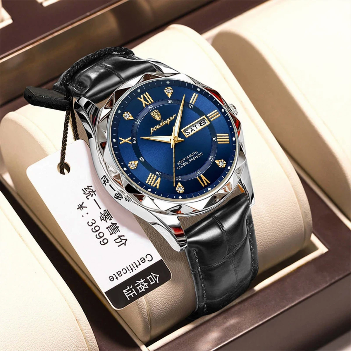 POEDAGAR 615 Quartz Stainless Steel Watch For Men - Silver and Blue