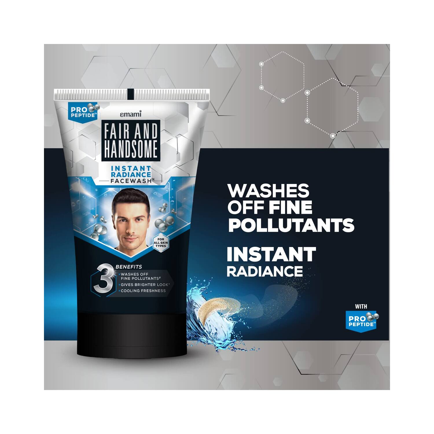 Indian Product Emami Fair&Handsome Instan Radiance Face wash For Men.. 150gm