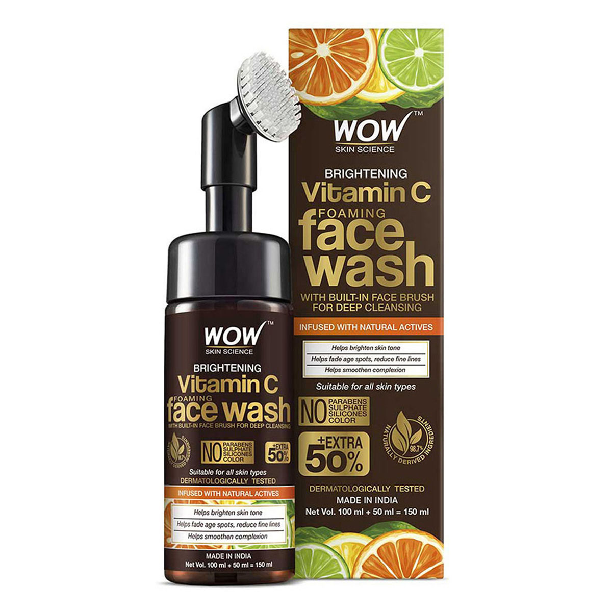 Wow Skin Science Vitamin C Facewash W/ Brush 150ml