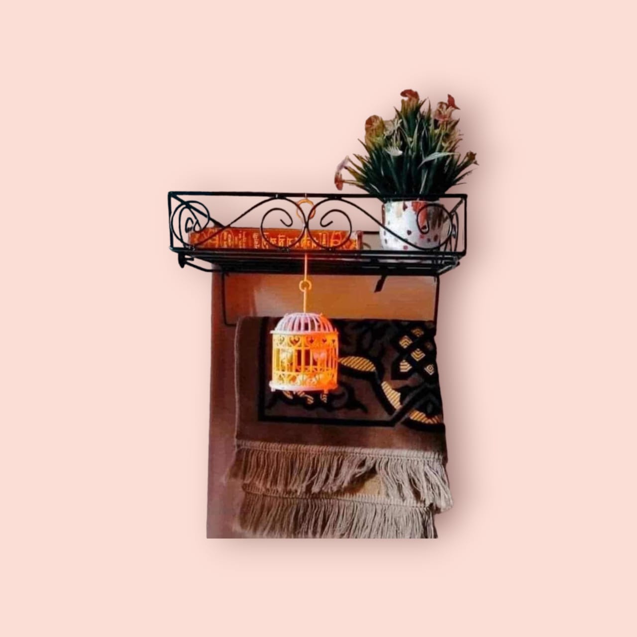 "Wall-Mounted Iron Quran Majid Rack with Zaynamaaz Holder – Durable Black Square 12x10x3.5 Inch Design – Ideal for Modern Homes – 1 Pc"