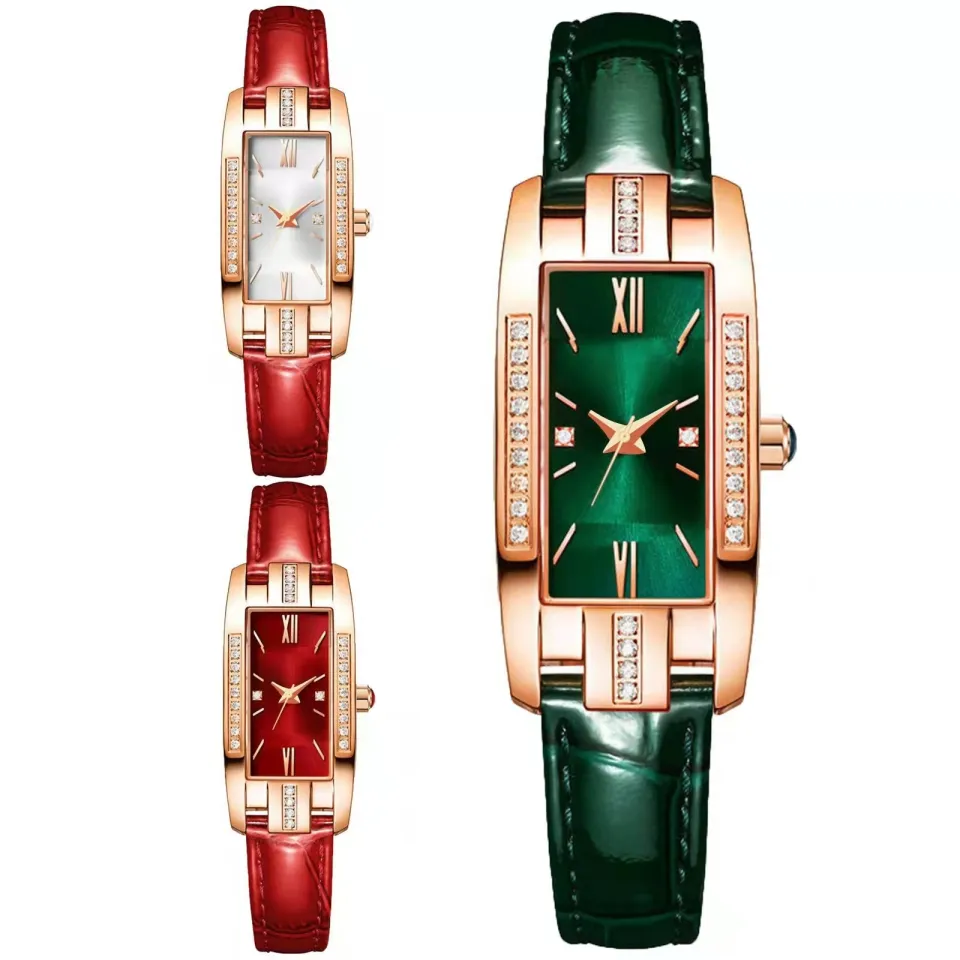 High Quality Square Green/Red Belt Watch For Women