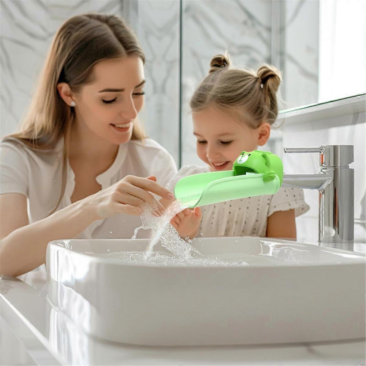 Faucet Extender Baby Hand Washing Extender Children'S Silicone Cartoon Anti-Scalding & Splashing Water Green