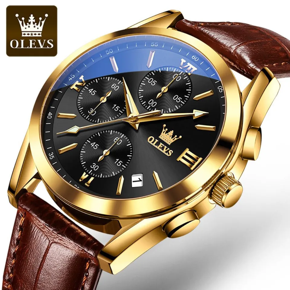 olev,s leather waterproof quartz fashion watch for men