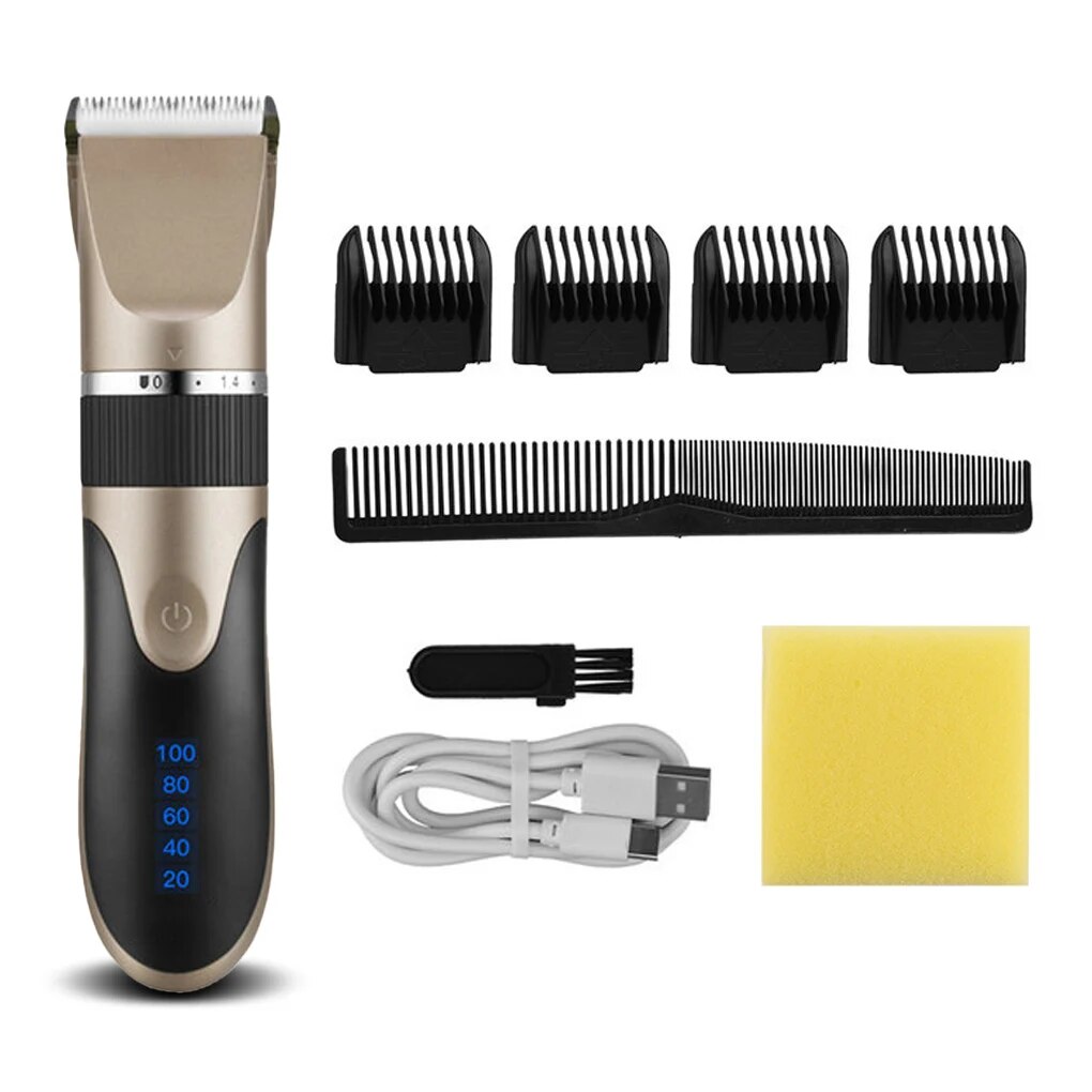 Professional Hair Clipper Men's Barber Beard Trimmer Rechargeable Hair Cutting Machine Ceramic Blade Low Noise Adult Kid Haircut