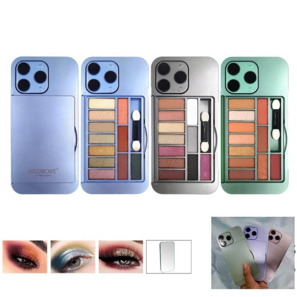 14 Pro Max Iphone Shaped Eyeshadow Palette with Mirror Back/Mobile phone Eyeshadow kit with Mirror