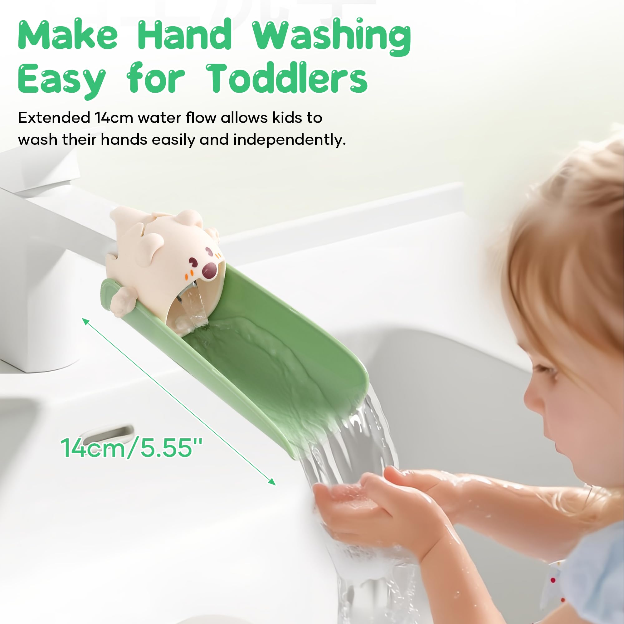 Faucet Extender Baby Hand Washing Extender Children'S Silicone Cartoon Anti-Scalding & Splashing Water Green