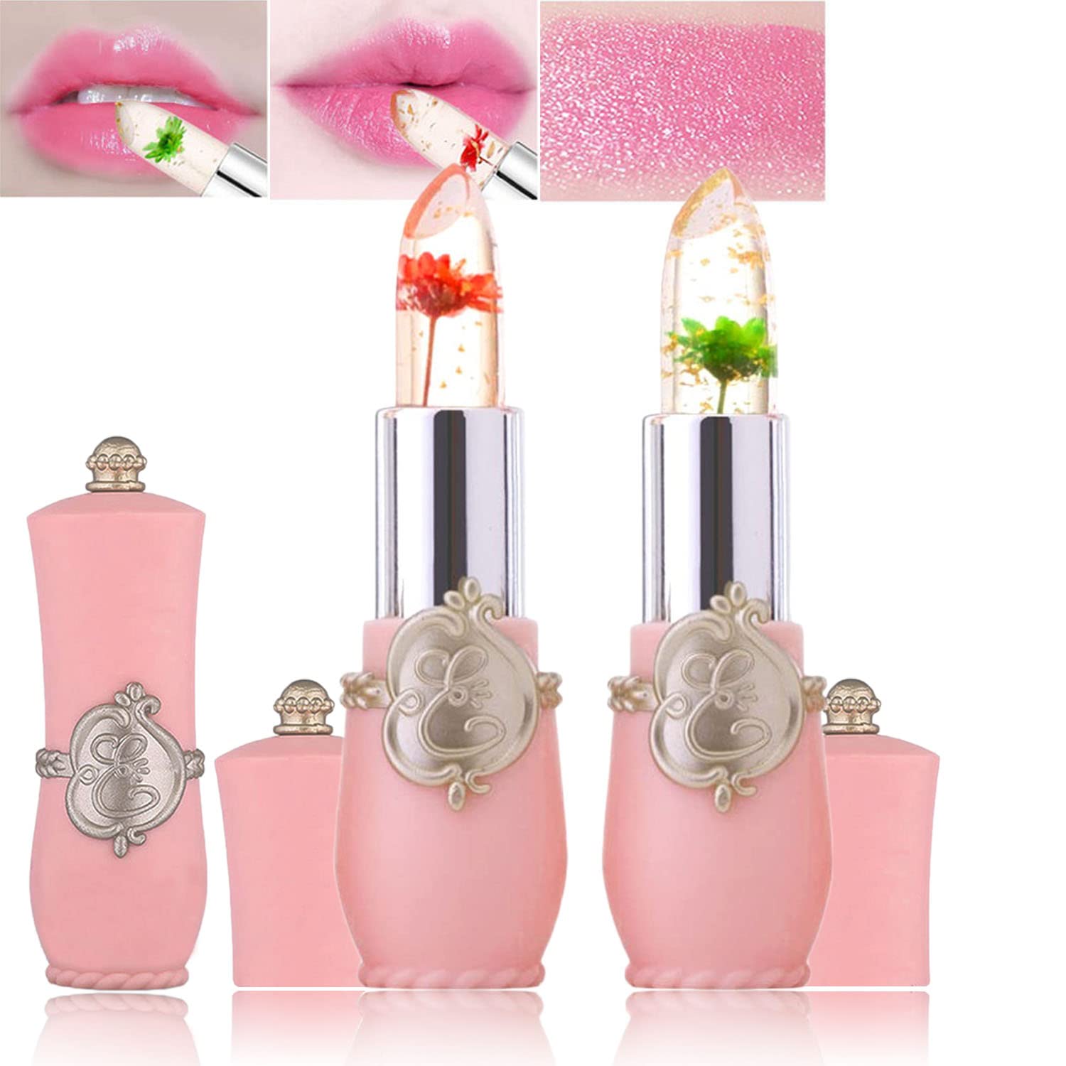 Emaymei Jelly Lip Balm Lipstick Flower Temperature Color Changing Lip Gloss Transparent Long Lasting Lipstick Moisturizer Makeup