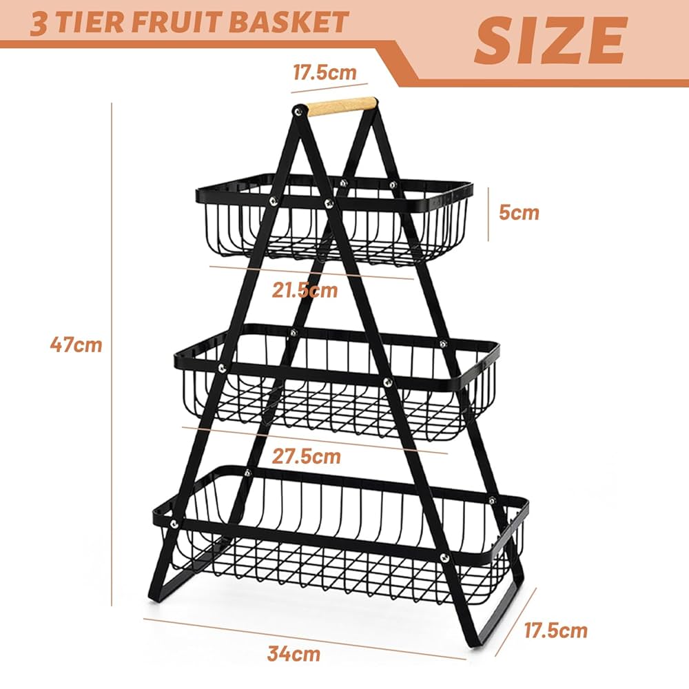 Premium 3 Layer Fruit Basket Display Stand Rack Cake Stand Bread Basket for Candy Desserts Black