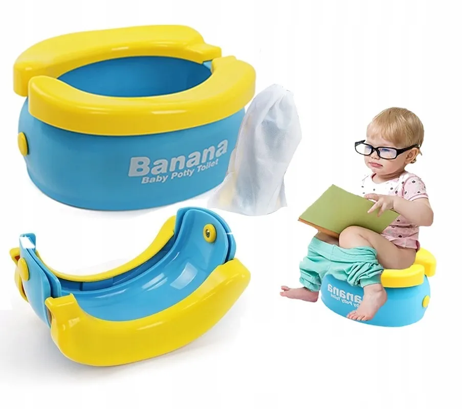 Foldable Portable Travel Potty - Training Toilet Seat for Boys & Girls, Novelty Yellow Banana Design, Comfy Toddler WC Chair
