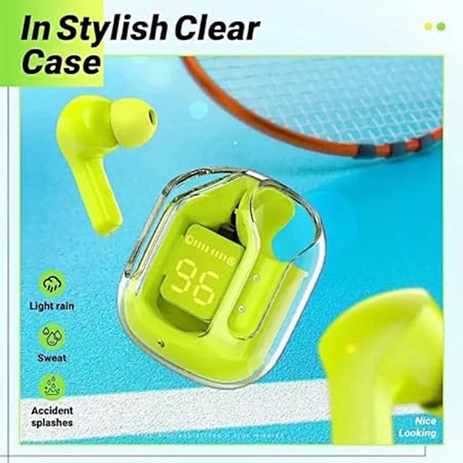 Timack® Air31 Wireless Earbuds Transparent Digital Bluetooth Headphones Bilateral Stereo Heavy Bass Copper Ring Horn Earphones TWS Game Headset Touch Control Sports Earbuds