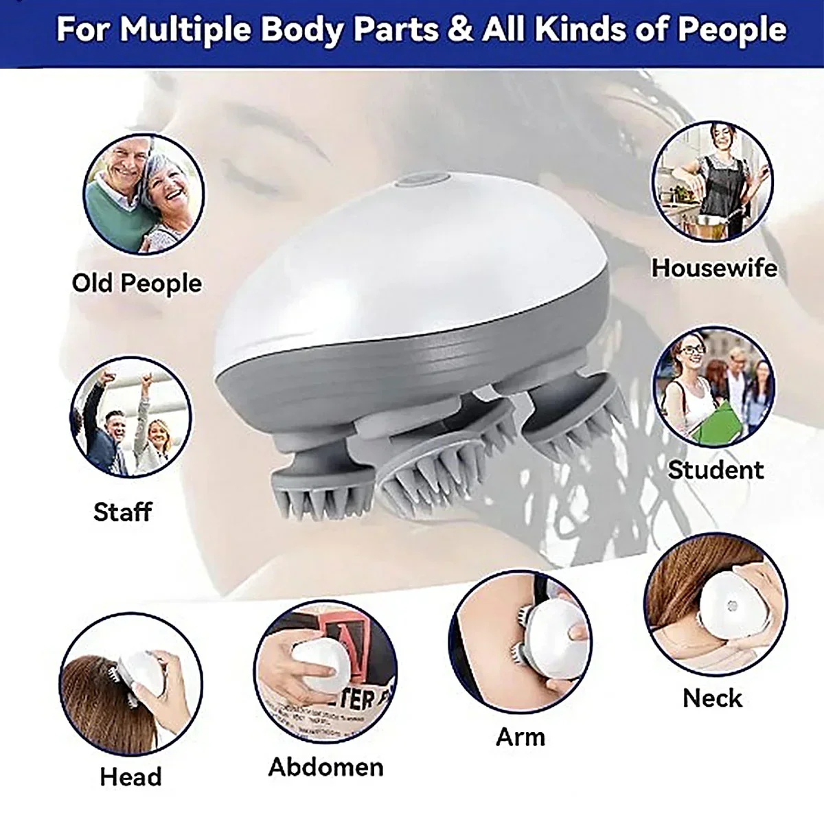 Electric Scalp Massager, Portable Head Massager with Kneading 96 Massage Nodes, Handheld Head Scratcher Massager for Stress Relax and Pain Relief, Ideal Gifts for Women, Men