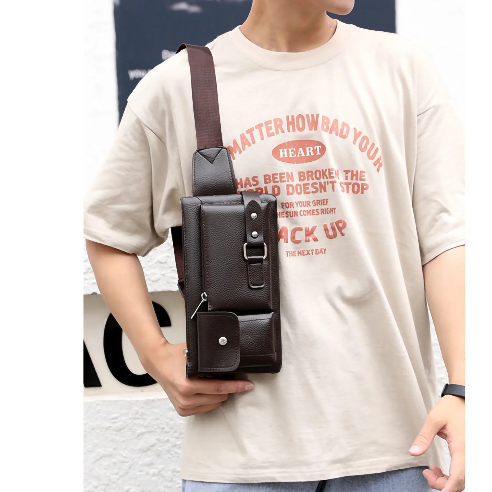 New Style Men's Waist Bag PU Leather Bag Crossbody Chest Bag for Men
