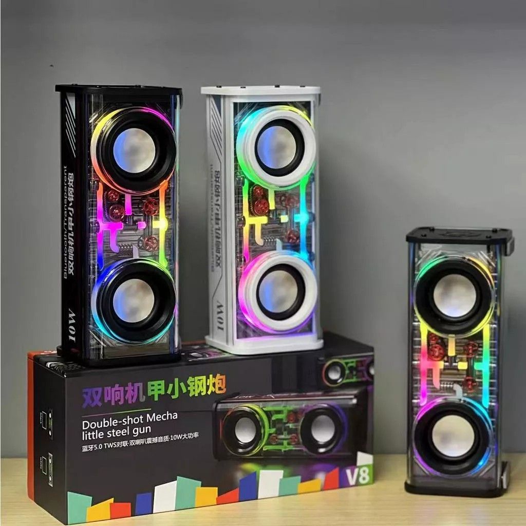 Bluetooth Speaker Transparent Sound Box Colorful Lights Dual Speaker High Power Subwoofer Sound (Model-V8)