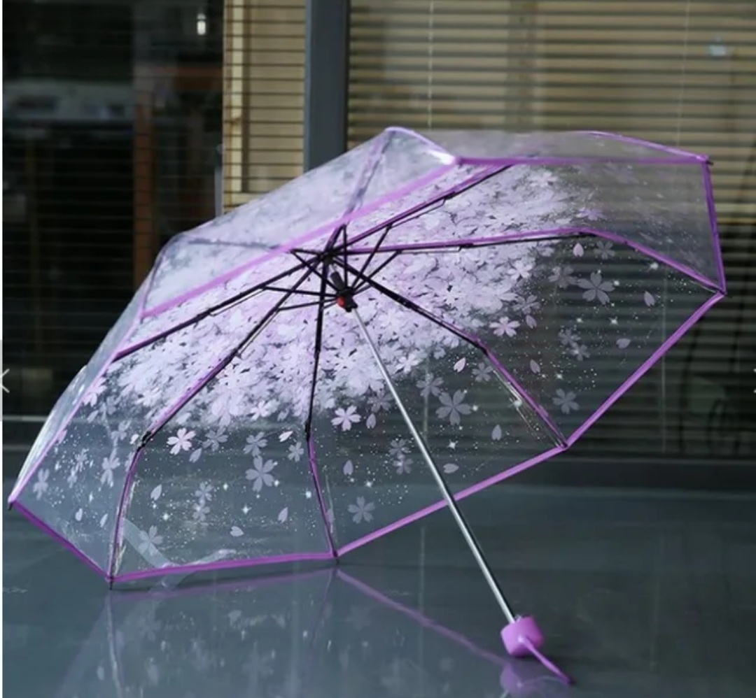 Transparent Flower Design Folding Women Fashion Umbrella