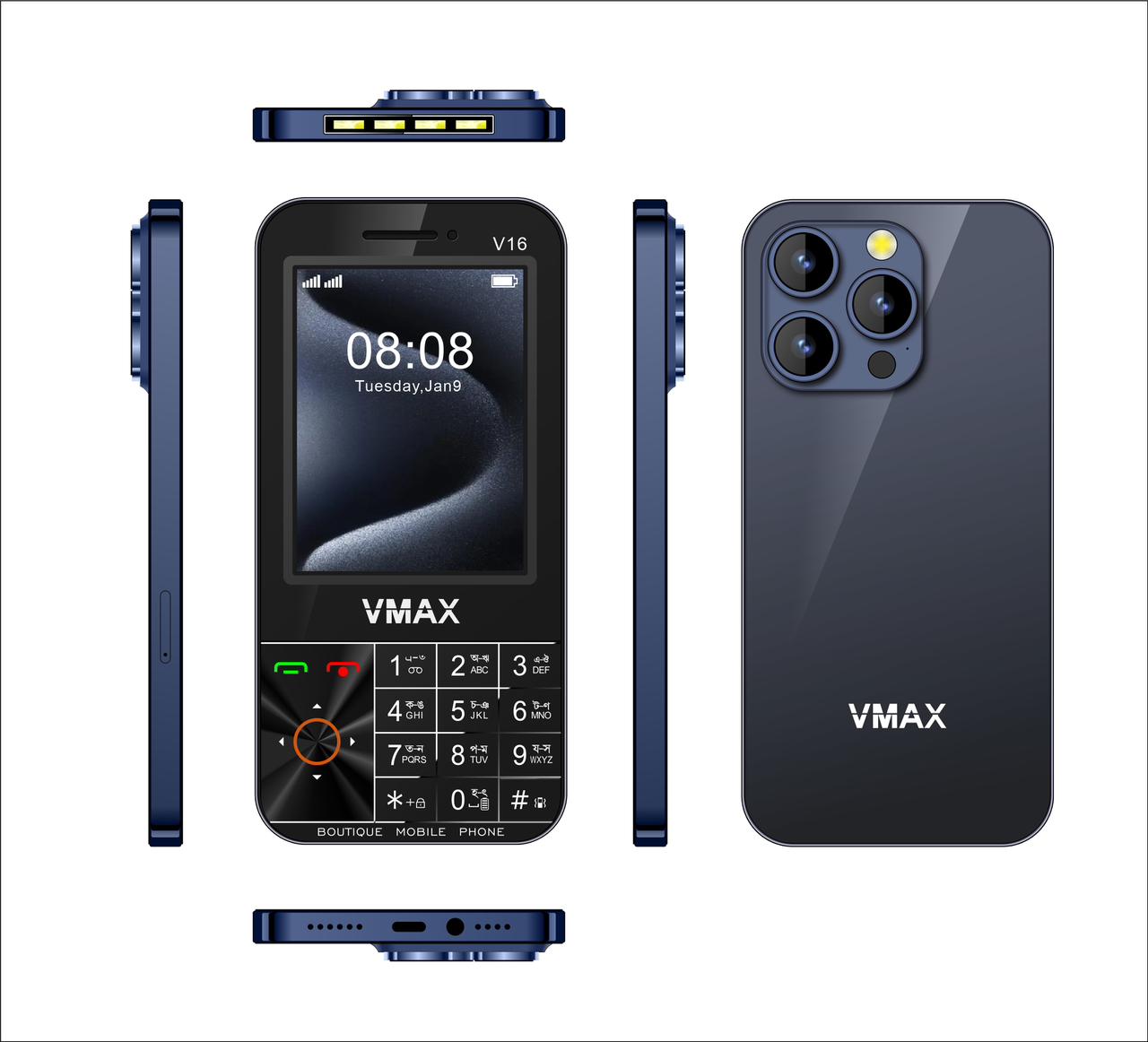 vmax V16 pro look like iphone Feature Mobile Phone 3.5 iches display type c cherger