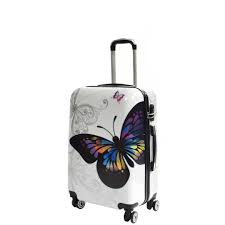 House Of Leather Butterfly Print Hard Shell Four Wheel Expandable Luggage Multicolour Suitcase Cabin Size