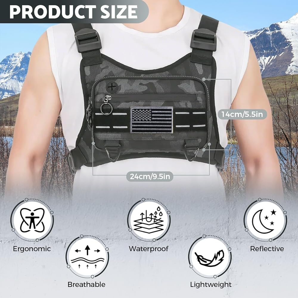 Sports Chest Bag Lightweight Front Chest Pack Running Vest Bag With Pocket Phone Holder Large Capacity Waterproof Tactical Vest