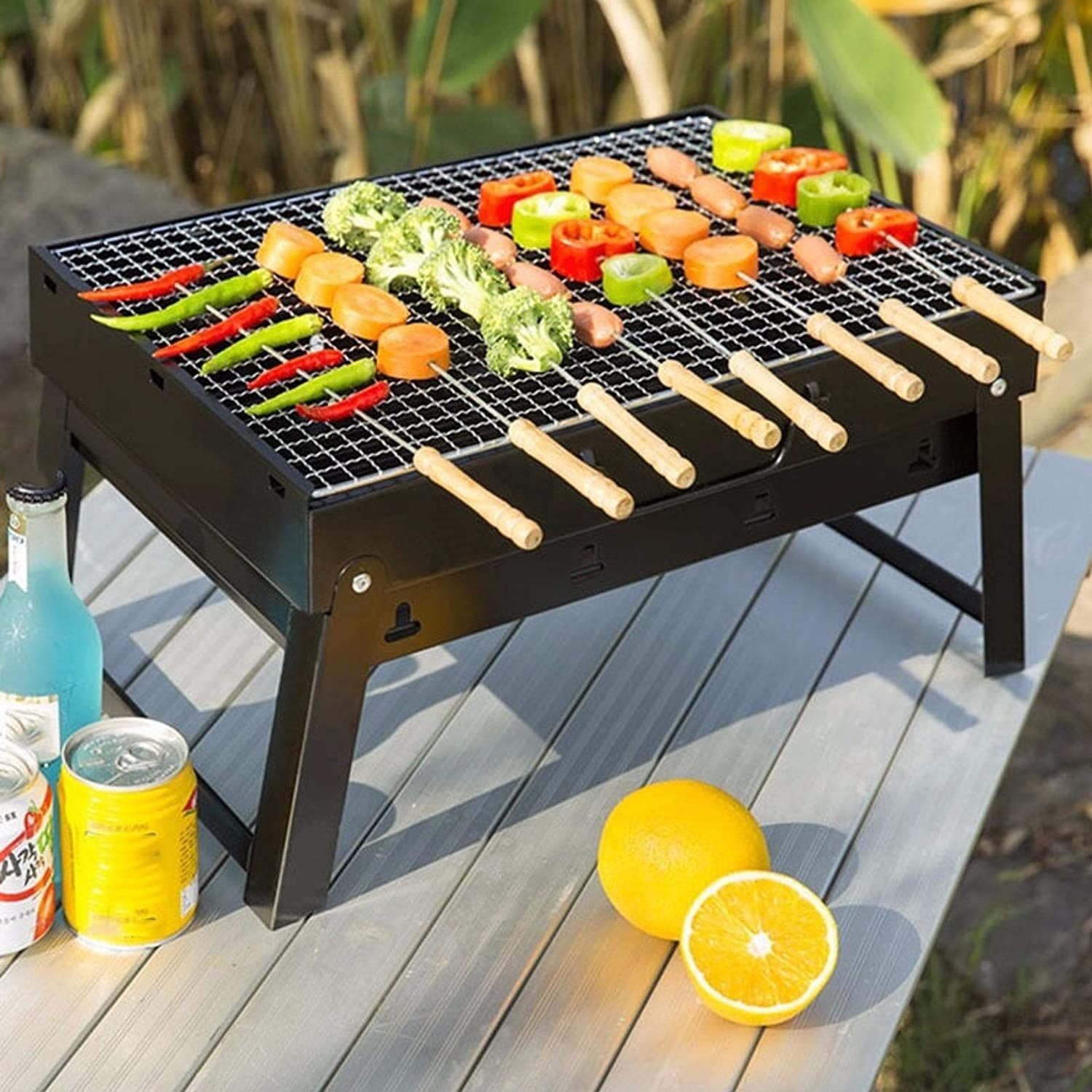 5-In-1 Combo Offer 13 inch BBQ Machine+12 Pieces BBQ Stick+2 Pieces Silicone Oil Brush+Steel Food Clip+Bamboo Shashlik Stick 8 inch 1 Pack