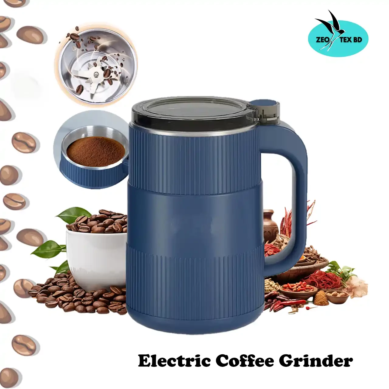 Spice Grinder Portable with Handal Electric Grain Mill Grinder Stainless Steel Dry Grain Spices Cereals Seasonings Coffee Bean Grinder