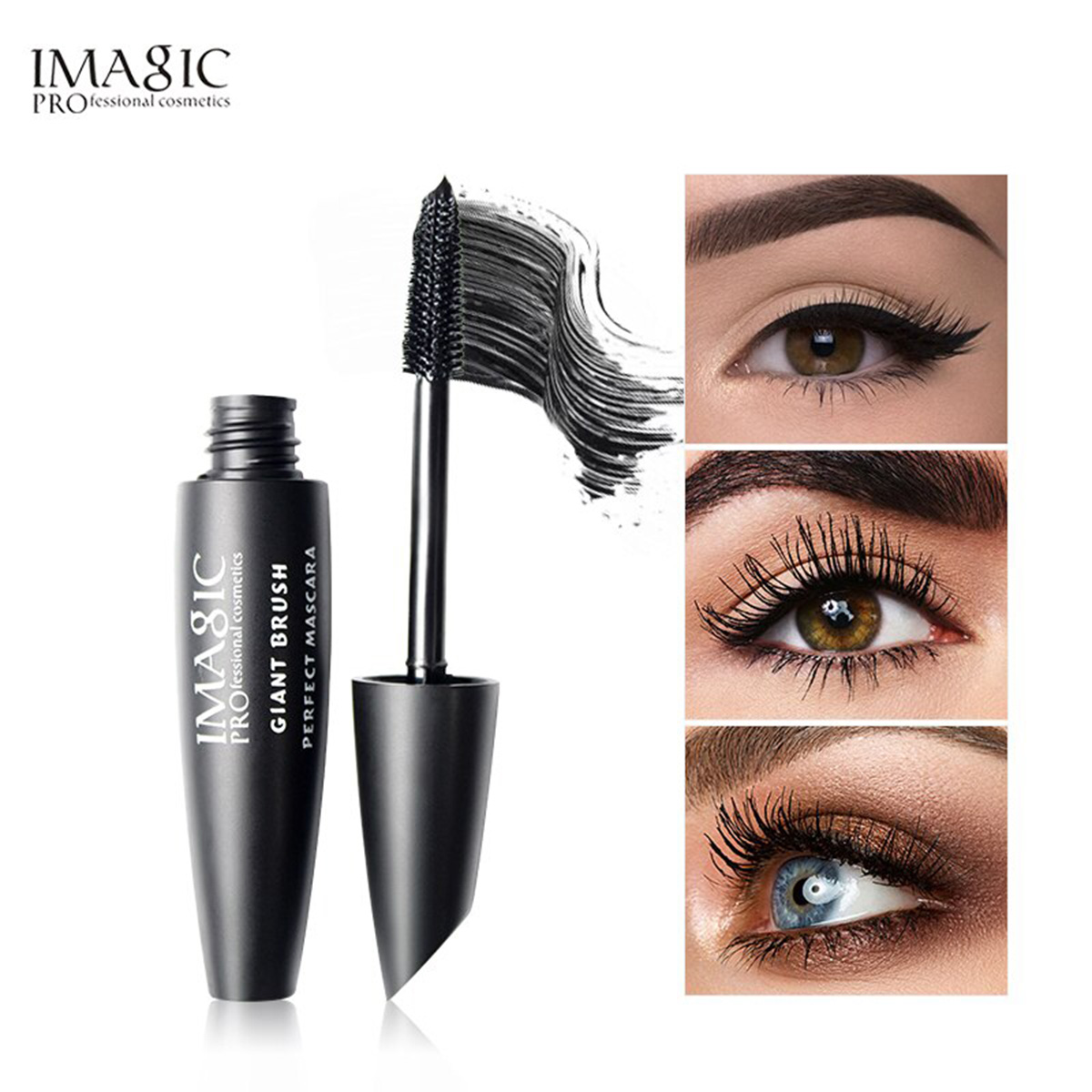 IMAGIC Giant Brush Perfect Mascara - Waterproof Long-Lasting Volumizing Mascara for Thick Lashes Black Color