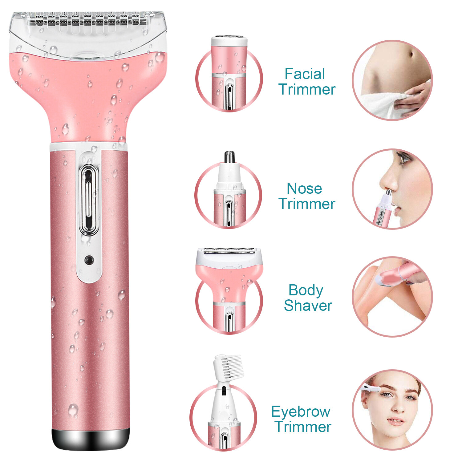 Kemei KM-6637 Multifunctional 4 in 1 Rechargeable woman body shaver Beard Eyebrow, Nose Trimmer set Female Electric shaver