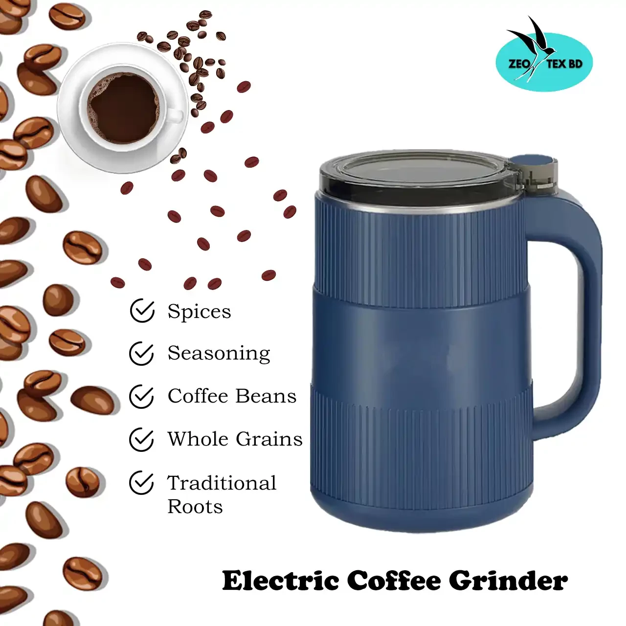 Spice Grinder Portable with Handal Electric Grain Mill Grinder Stainless Steel Dry Grain Spices Cereals Seasonings Coffee Bean Grinder