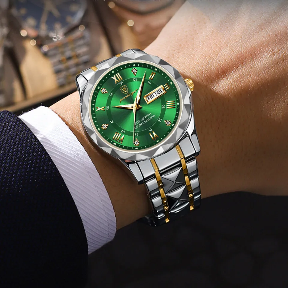 POEDAGAR 615 Diamond Cut Watch For Men Waterproof Calendar Luminous Stainless Steel Band Wrist Watch Fashion Business Quartz Watch Man
