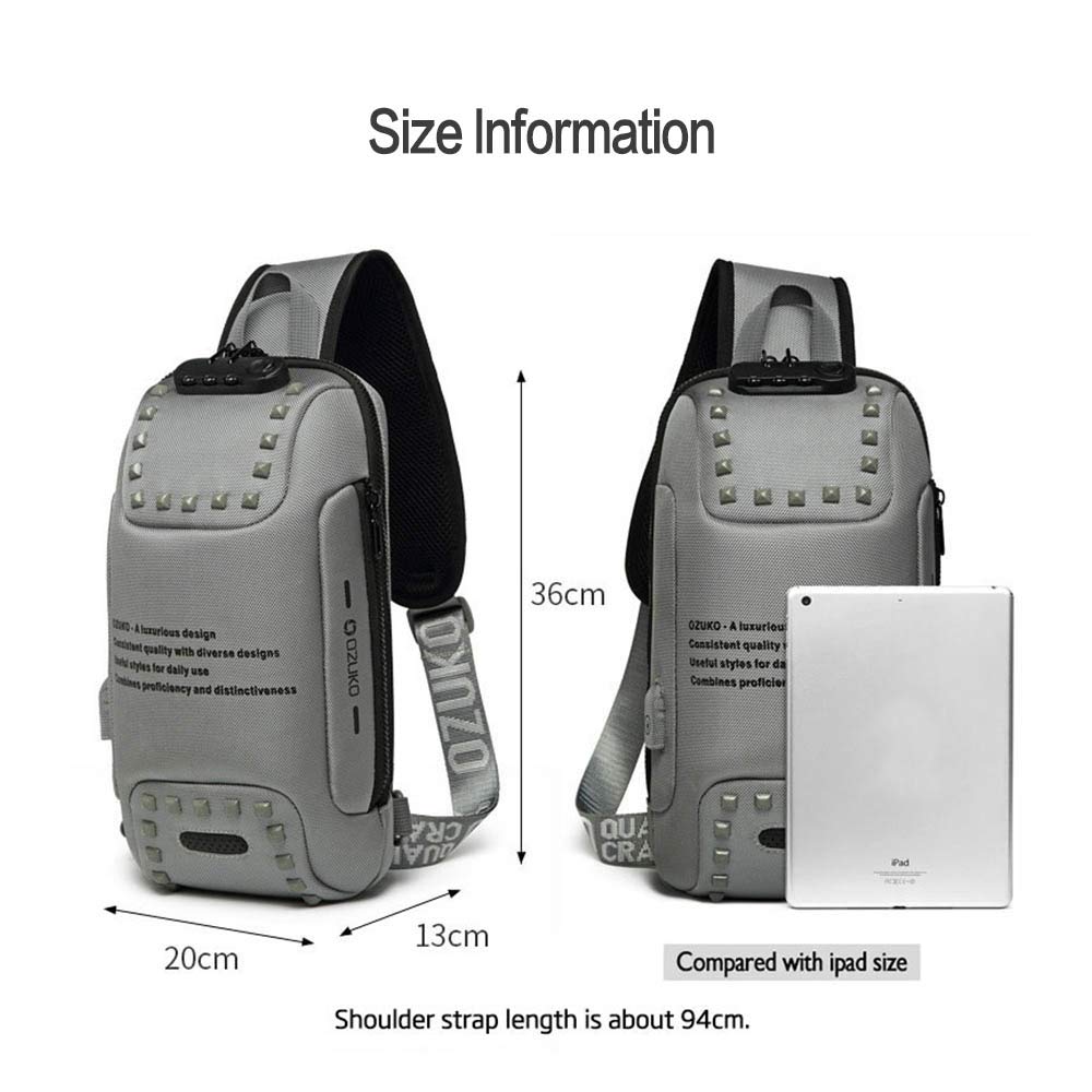 OZUKO USB Charging Anti-theft Waterproof Crossbody Multifunctional Chest Bag for Men & Women