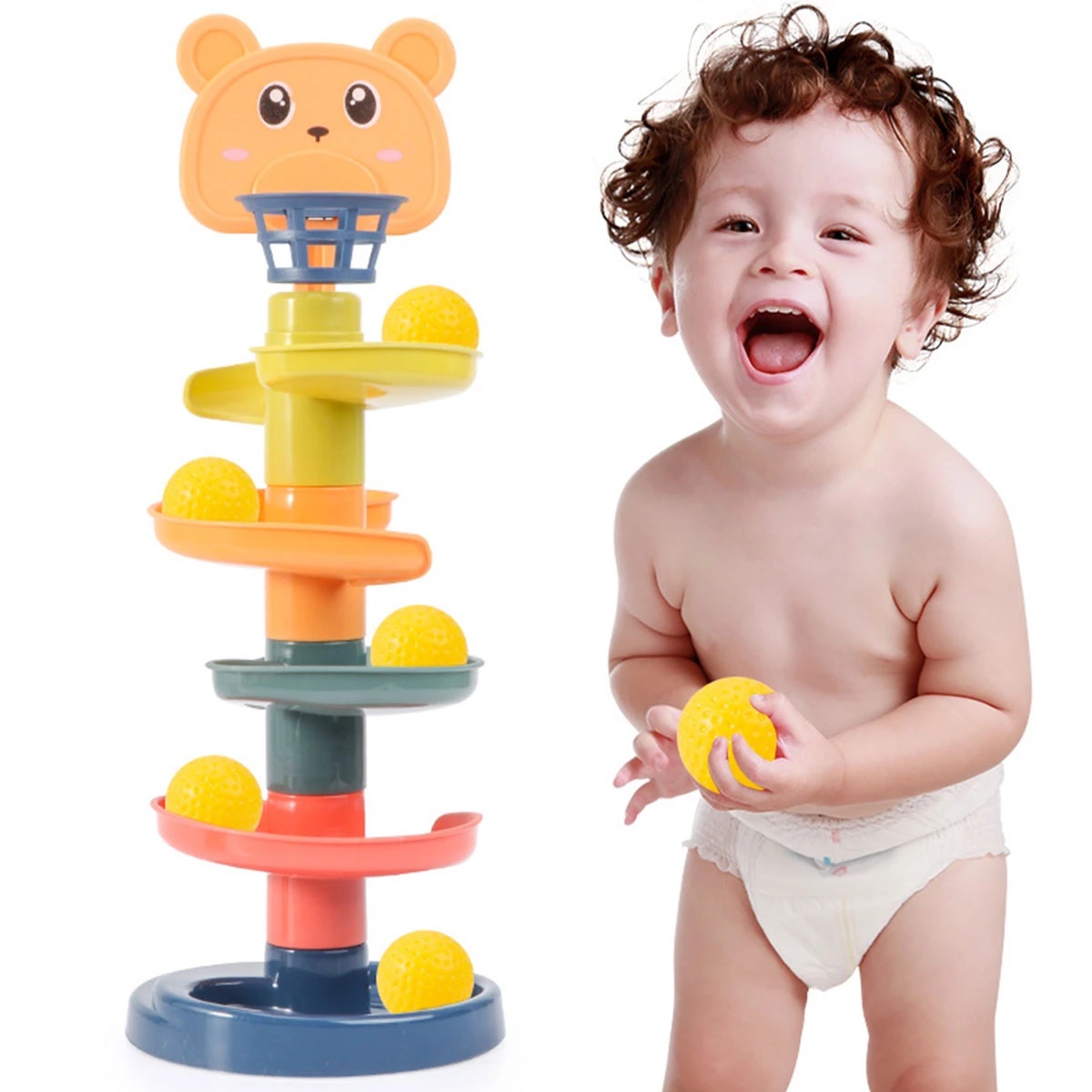 4 Layer Ball Drop Roll Swirling Tower Toddler Baby Development Educational Toy Bright colors interactive sounds intricate shapes - Baby Toys - Baby Toys