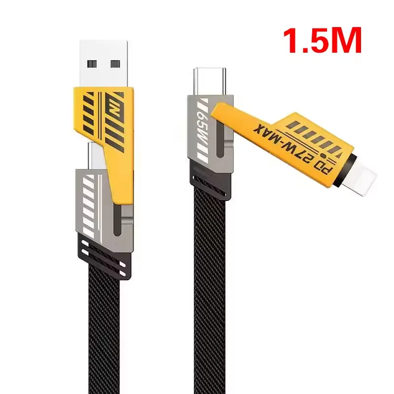 4 in 1 Fast Charging Mobile Adapter Charger 4 Ports (2 USB + 2 PD) Plug Quick Charge 3.0 Wall Charger Adapter For iPhone 15 Samsung Xiaomi Android PD USB EU and 1.5 meter Cable