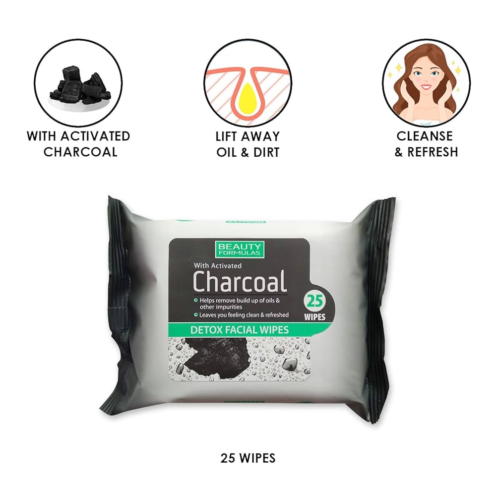 Beauty Formulas Activated Charcoal Detox Facial Wipes 25’S
