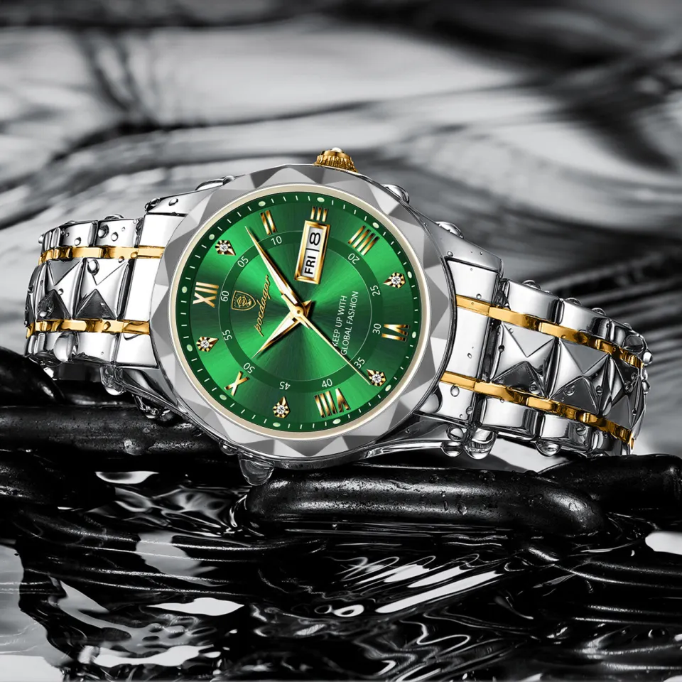 POEDAGAR 615 Diamond Cut Watch For Men Waterproof Calendar Luminous Stainless Steel Band Wrist Watch Fashion Business Quartz Watch Man