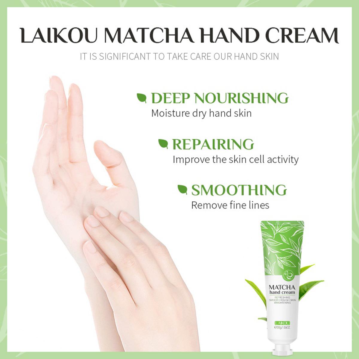 LAIKOU Matcha Hand Cream Hand Moisturiser Hand Lotion Hydration for Dry Hand Skincare 30g