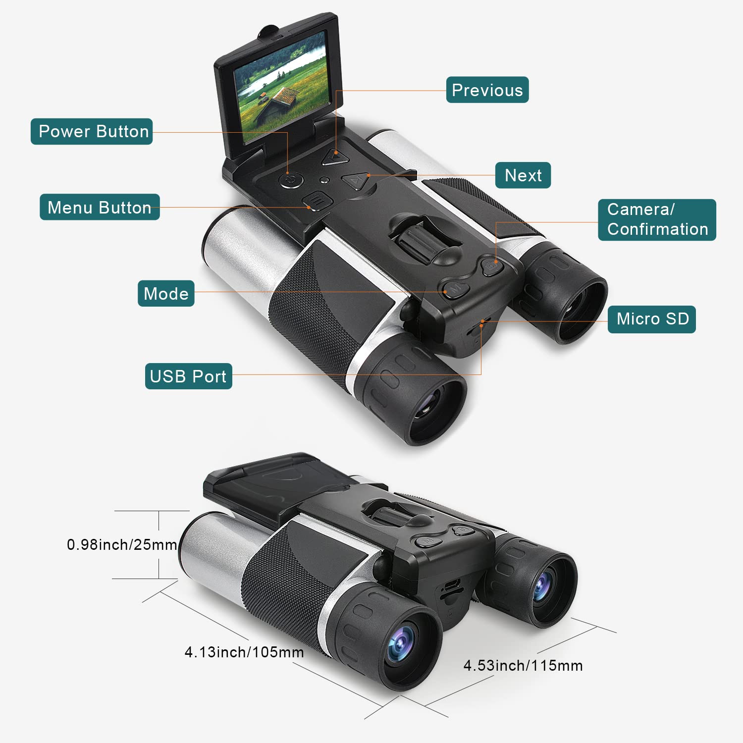 Digital Binoculars with Camera & Video Recording 10x Zoom High Clear CMOS Night Vision Portable Camera Binoculars for Adults