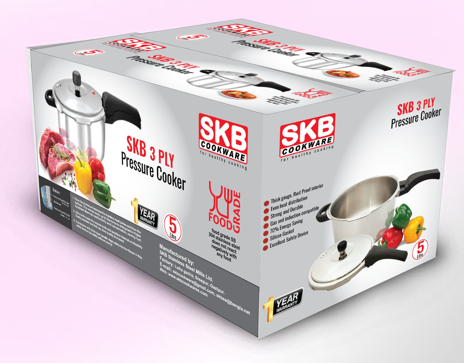 SKB sus304 food-grade stainless steel "3Ply Pressure Cooker" Long Handle