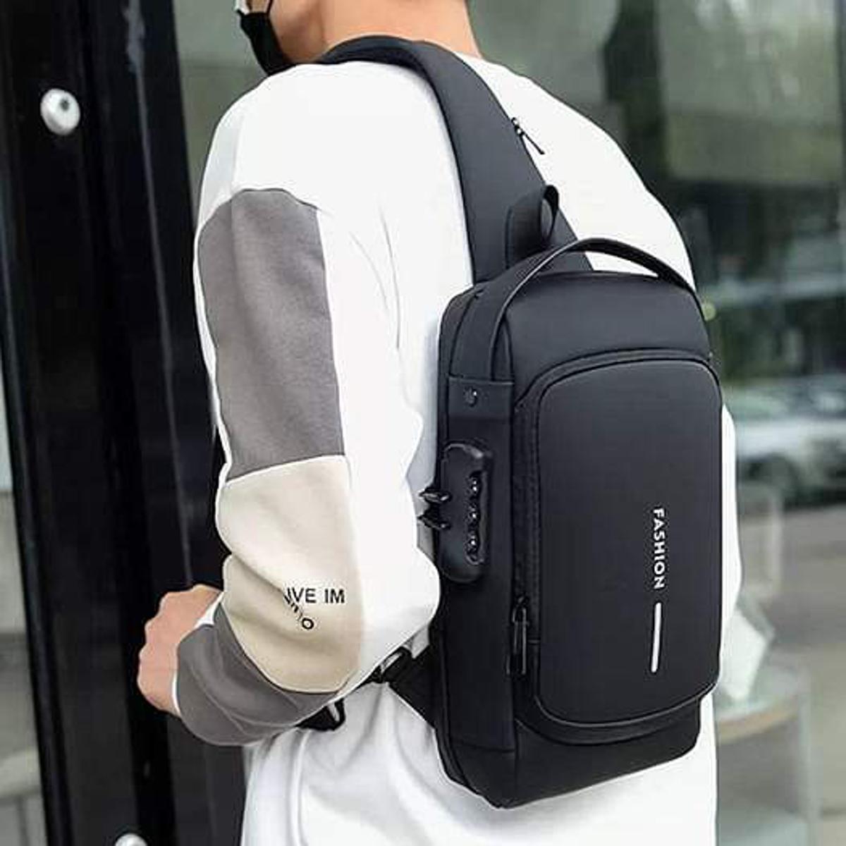 Multifunction Patent Leather Chest Bag Men Waterproof Men Crossbody Bag Anti-theft Travel Bag Male USB Charging Chest Bag Pack