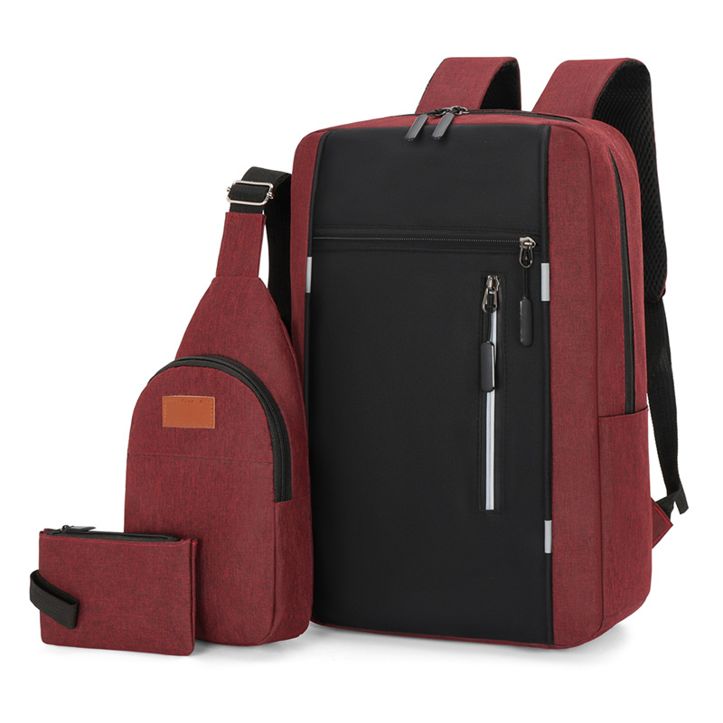 Cross-border new three-piece backpack USB rechargeable business computer bag men's multi-functional student large capacity school bag