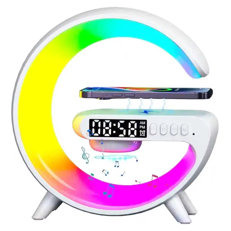 G63 4 In 1 Bluetooth Speaker 10W Multifunctional Wireless Charger LED Atmosphere RGB Night Light Alarm Clock Desk Lamp Bluetooth Speaker Wireless Charging Modern Speaker