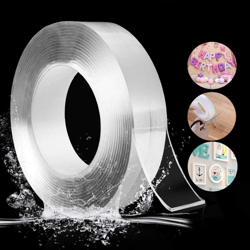 Double Sided Adhesive Silicon Heavy Duty Nano Washi Waterproof Sticky Craft Heat Resistant Anti-Slip Gel Tape for Metal, Glass, Wall (3 m, Transparent)