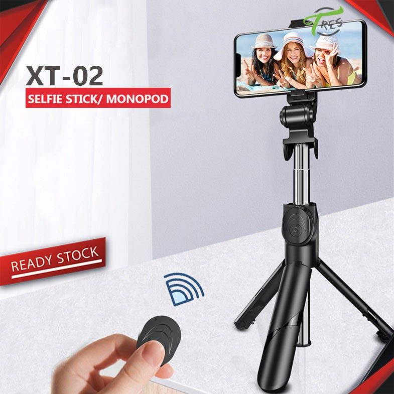 XT-02 S03/R1 Bluetooth Wireless Remote Selfie Stick Holder Extendable Foldable Handheld Monopod Selfie Stick with Tripod Stand