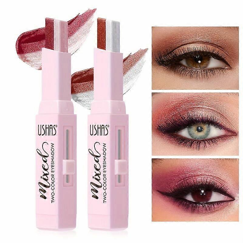 USHAS Dual-Color Eyeshadow Two Different Color Gradient Eyeshadow Stick 22gm, Durable Waterproof Sweat-proof and Easy to Color