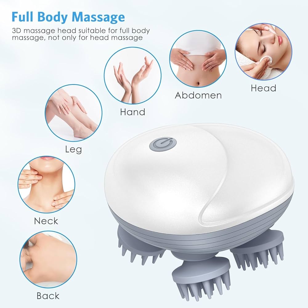 Electric Scalp Massager, Portable Head Massager with Kneading 96 Massage Nodes, Handheld Head Scratcher Massager for Stress Relax and Pain Relief, Ideal Gifts for Women, Men