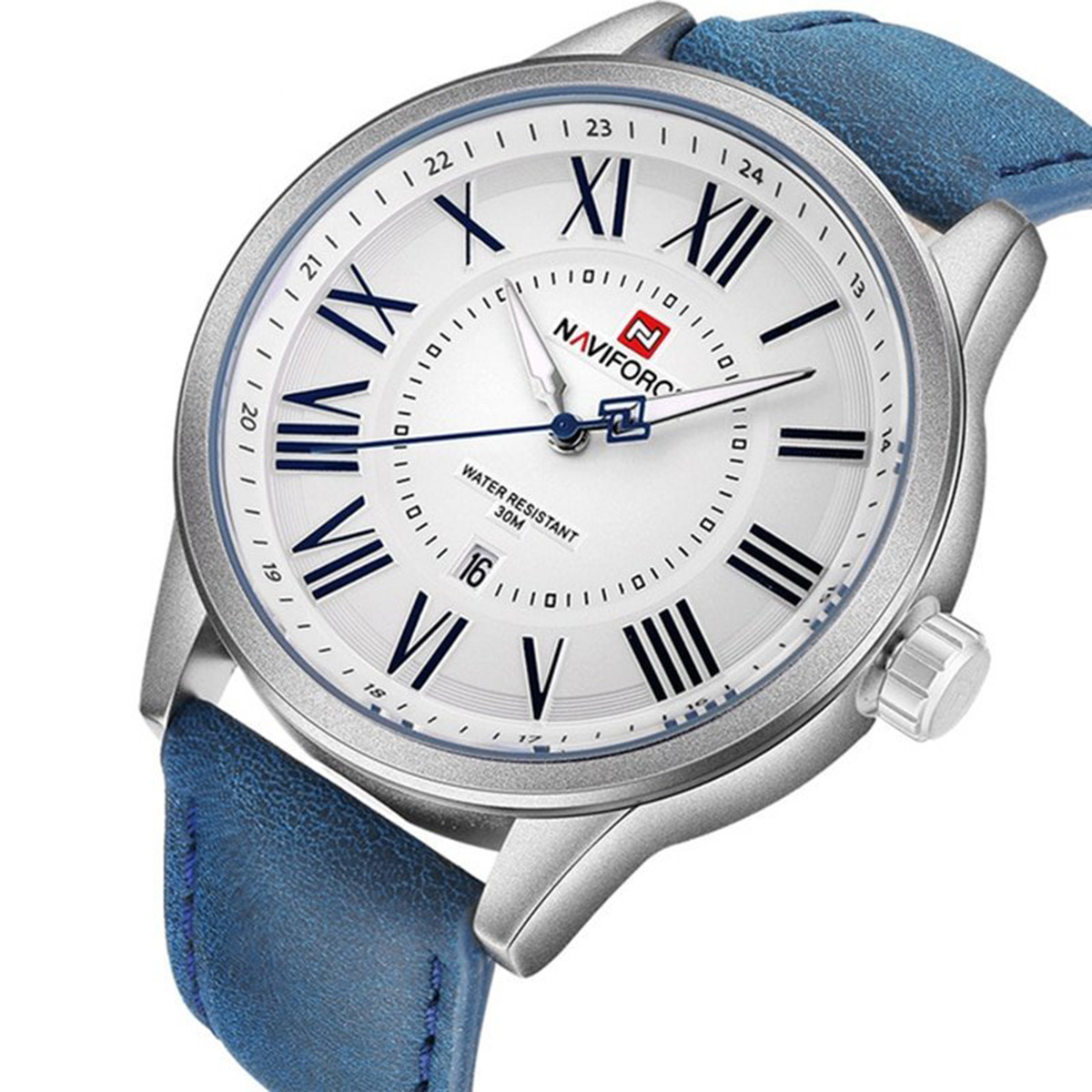 NAVIFORCE NF9126 - Blue Leather Analog Watch for Men - Blue & Silver