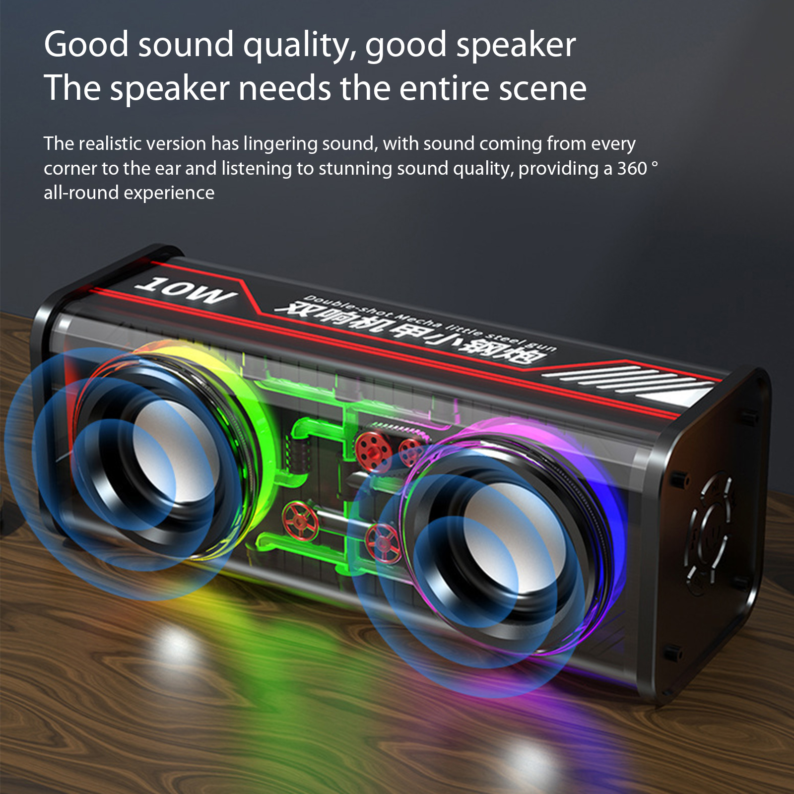 Bluetooth Speaker Transparent Sound Box Colorful Lights Dual Speaker High Power Subwoofer Sound (Model-V8)