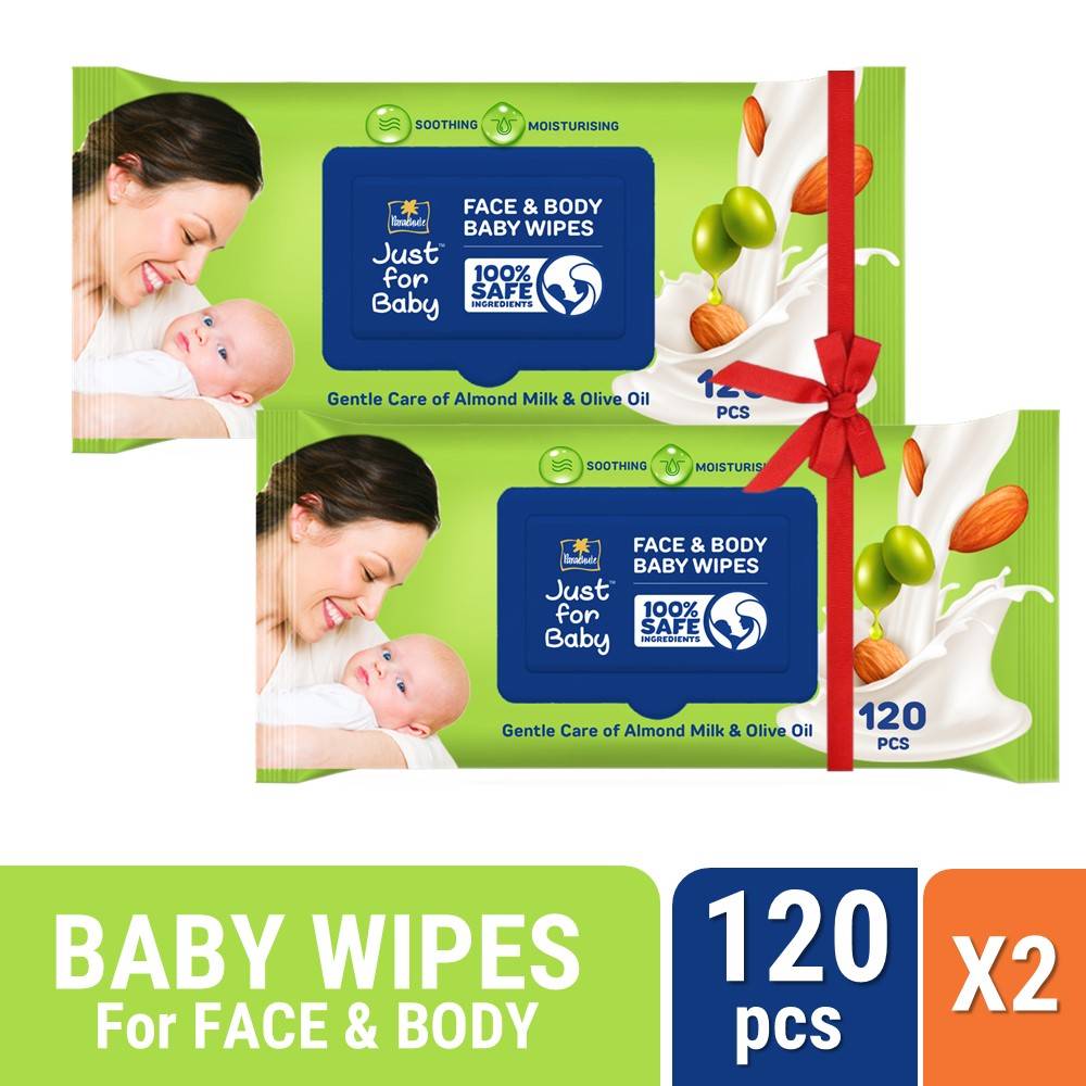 Parachute Just For Baby - Baby Face & Body Wipes 120pcs Pack of 2